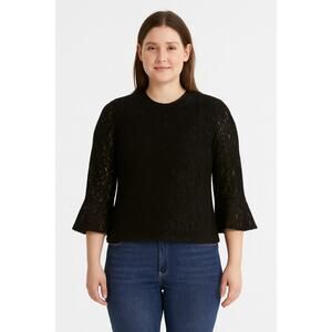 Lulus Women's Black Lace Bell Sleeve Blouse – Size Medium, Excellent Condition